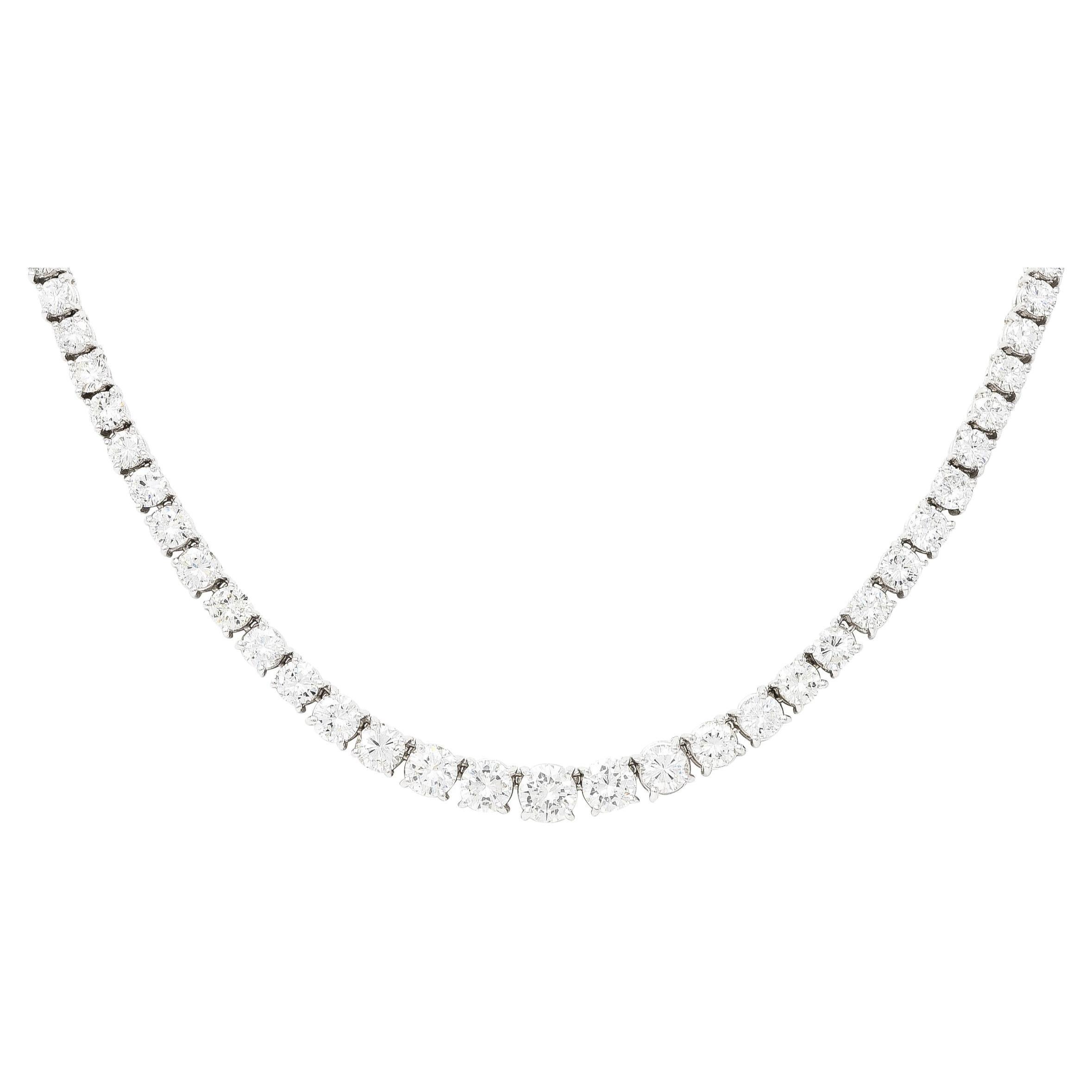 Mid-Century 14.15 Carats Diamond Platinum Bow Vintage Riviera Necklace