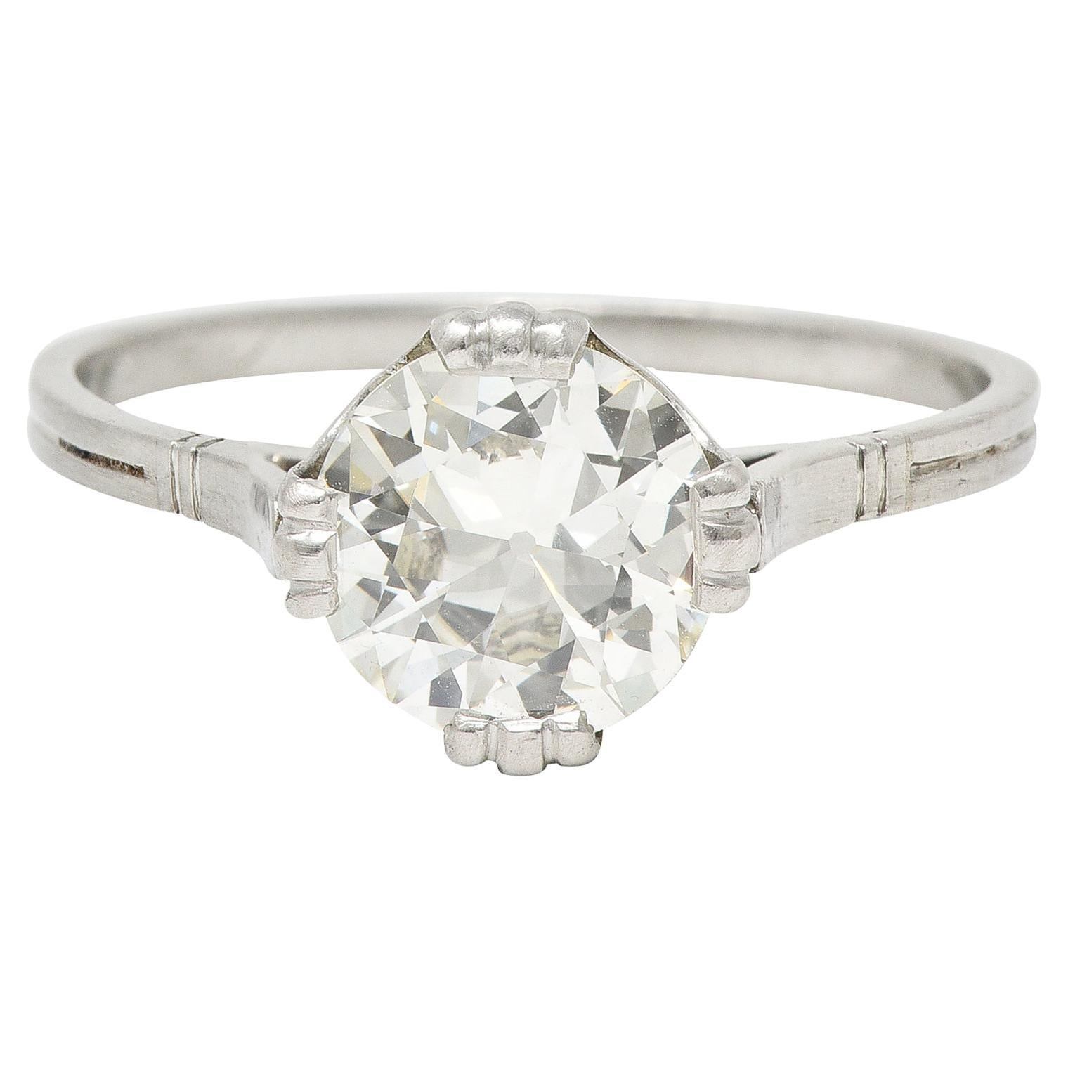 Mid-Century 1.42 Carats Diamond Platinum Vintage Solitaire Engagement Ring GIA For Sale