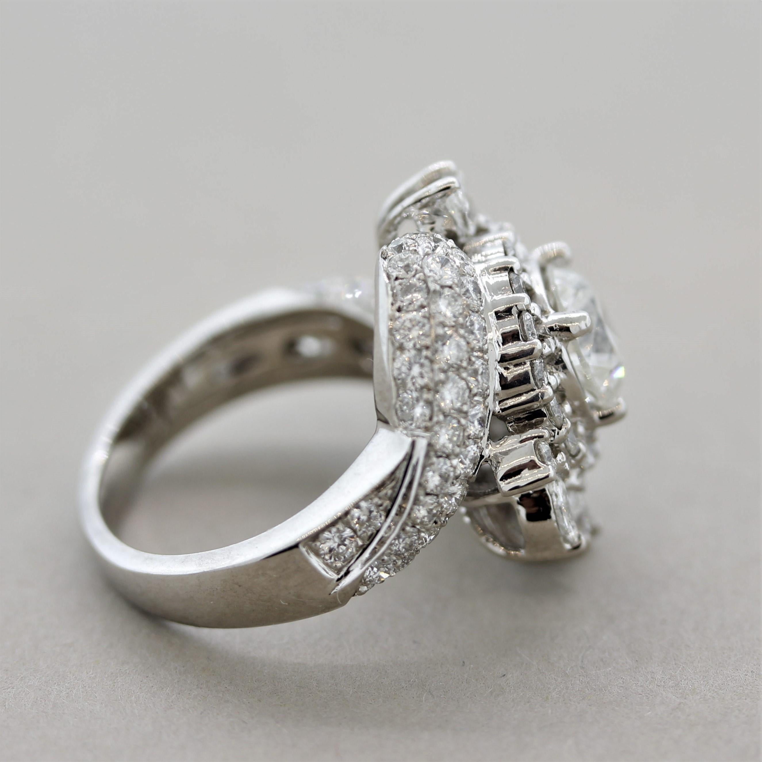 Bague de fiançailles en or avec diamants 1,42 carat, milieu du siècle dernier Pour femmes en vente