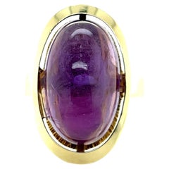 Mid Century 14.45 Carat Oval Cabochon Amethyst 14k Yellow Gold Ring