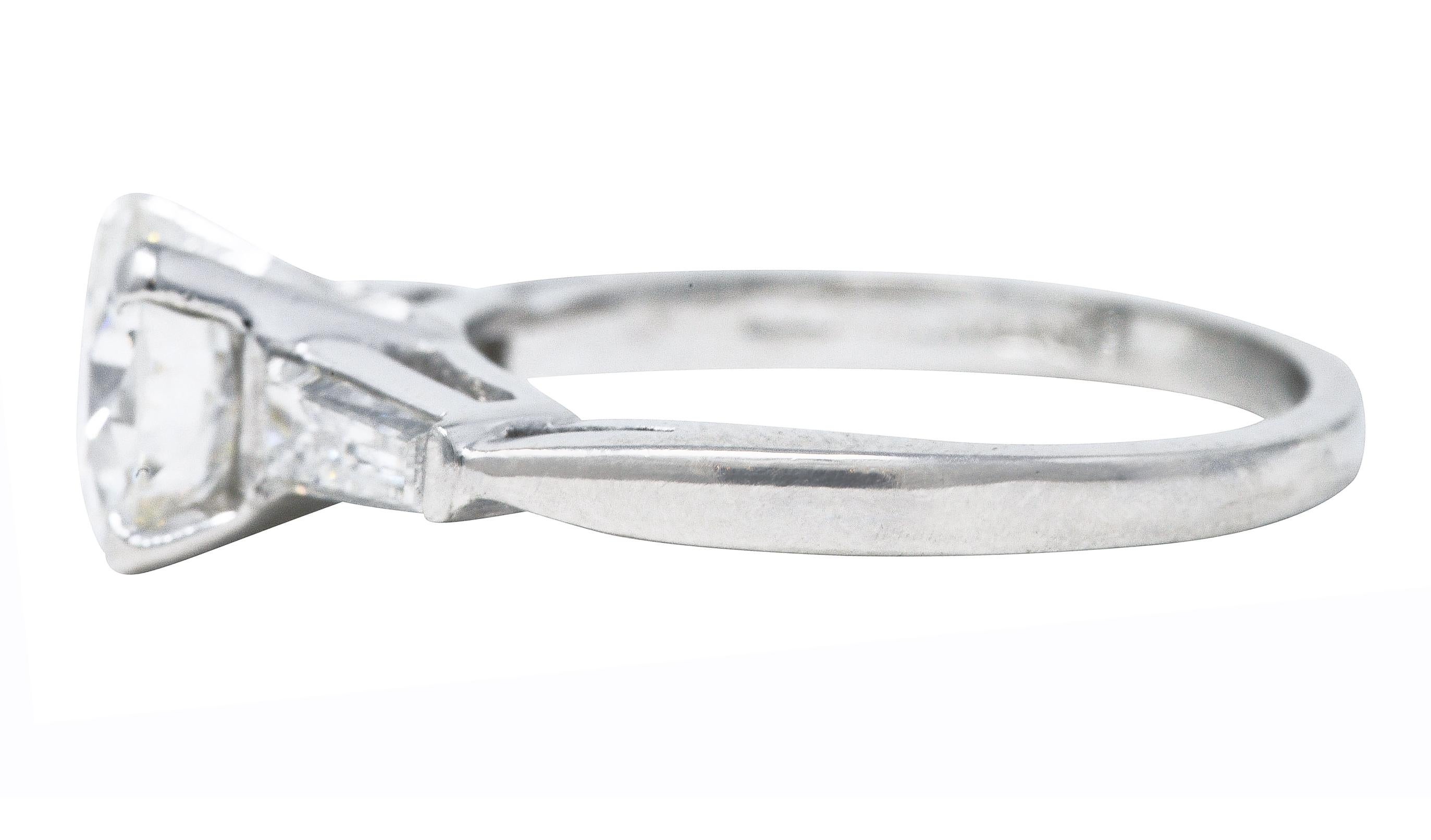 Round Cut Mid-Century 1.45 Carats Diamond Platinum Engagement Ring GIA