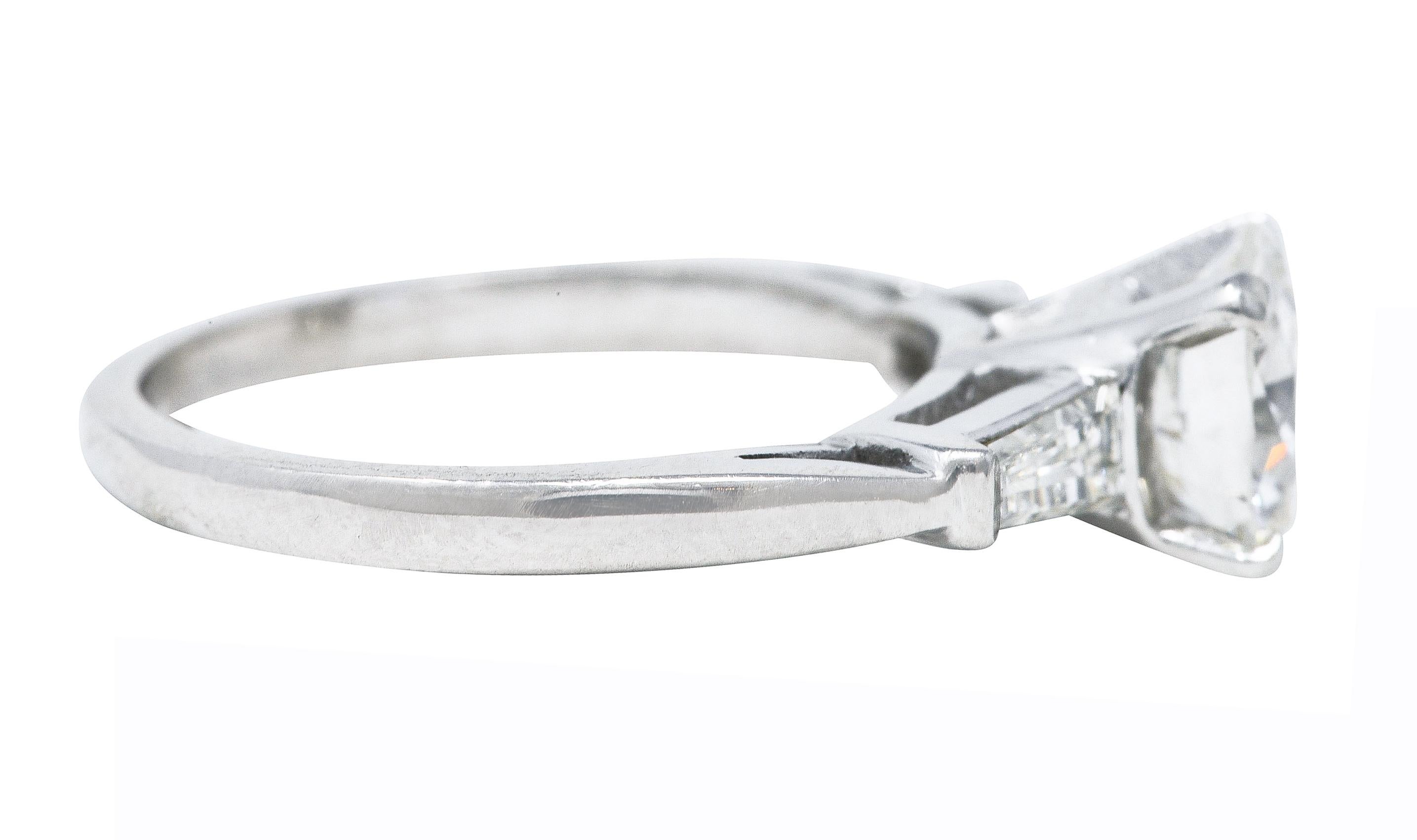 Women's or Men's Mid-Century 1.45 Carats Diamond Platinum Engagement Ring GIA