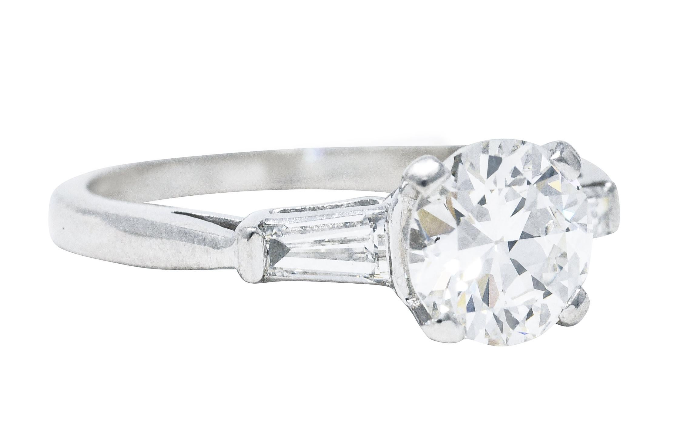 Mid-Century 1.45 Carats Diamond Platinum Engagement Ring GIA 1
