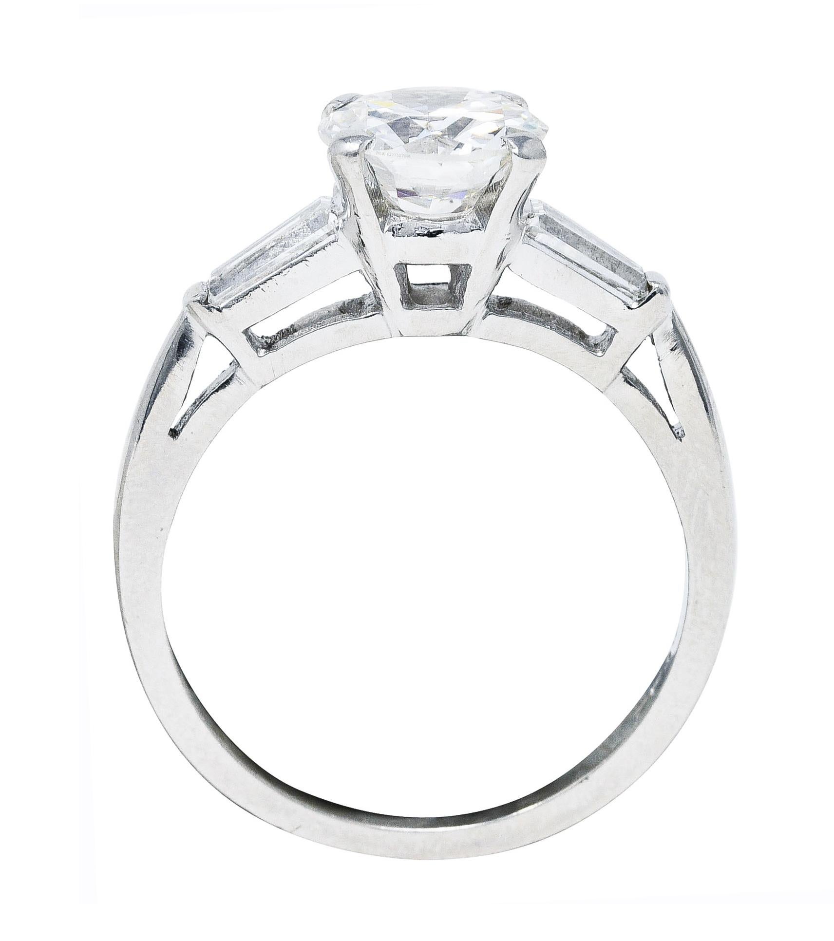 Mid-Century 1.45 Carats Diamond Platinum Engagement Ring GIA 2