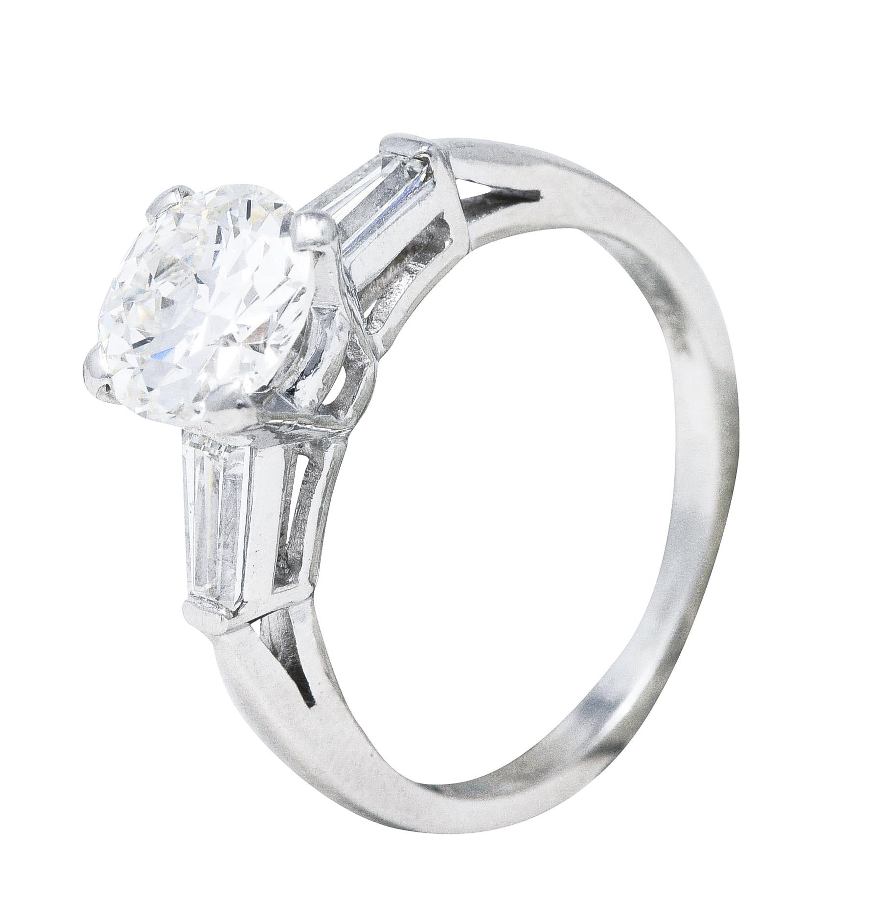 Mid-Century 1.45 Carats Diamond Platinum Engagement Ring GIA 3