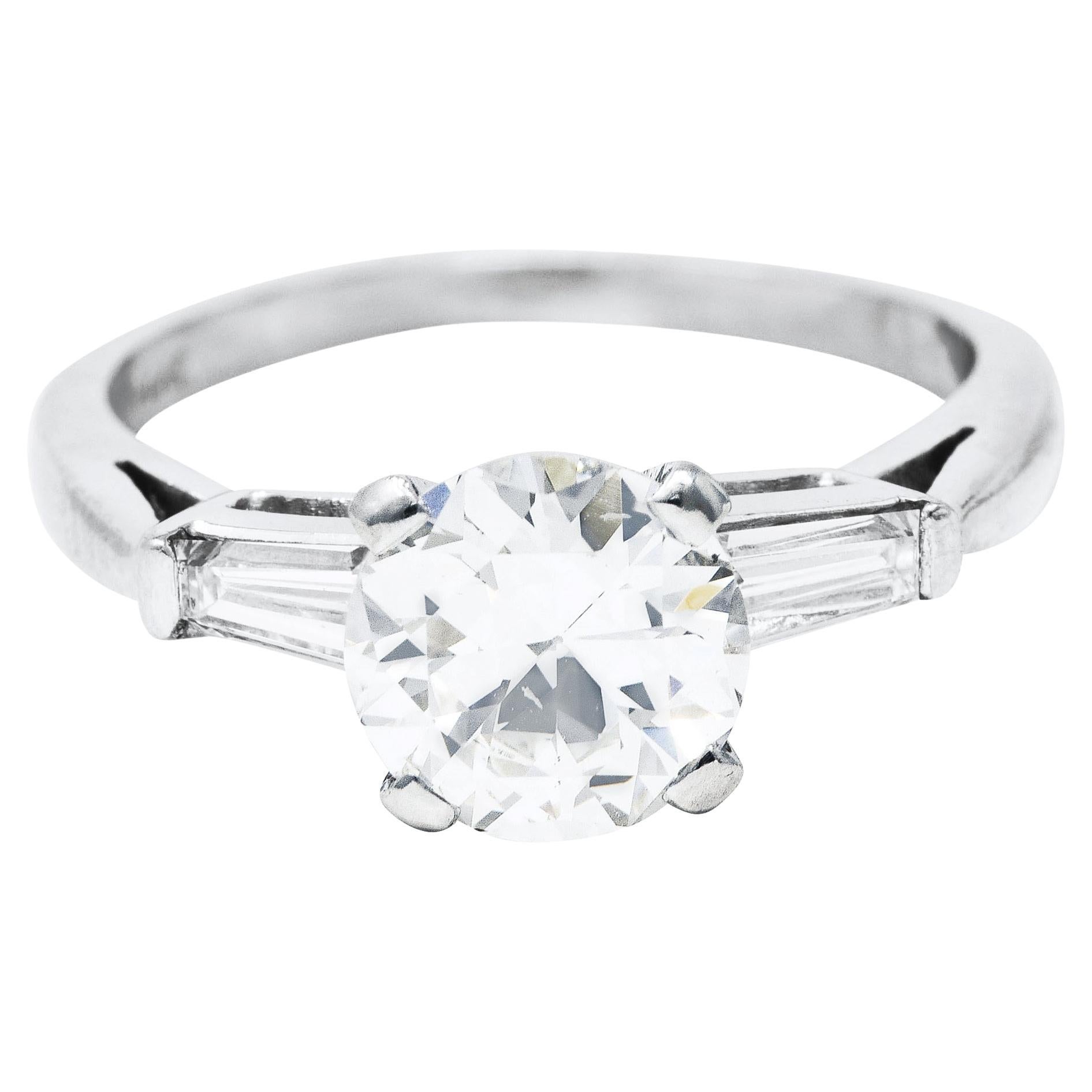 Mid-Century 1.45 Carats Diamond Platinum Engagement Ring GIA