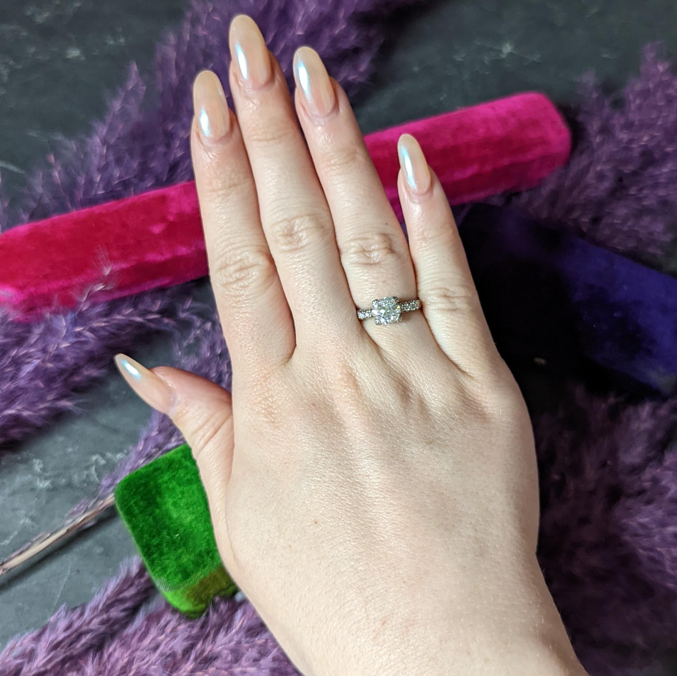Anello di fidanzamento vintage in platino con diamante taglio europeo di metà secolo da 1,45 CTW GIA in vendita 6