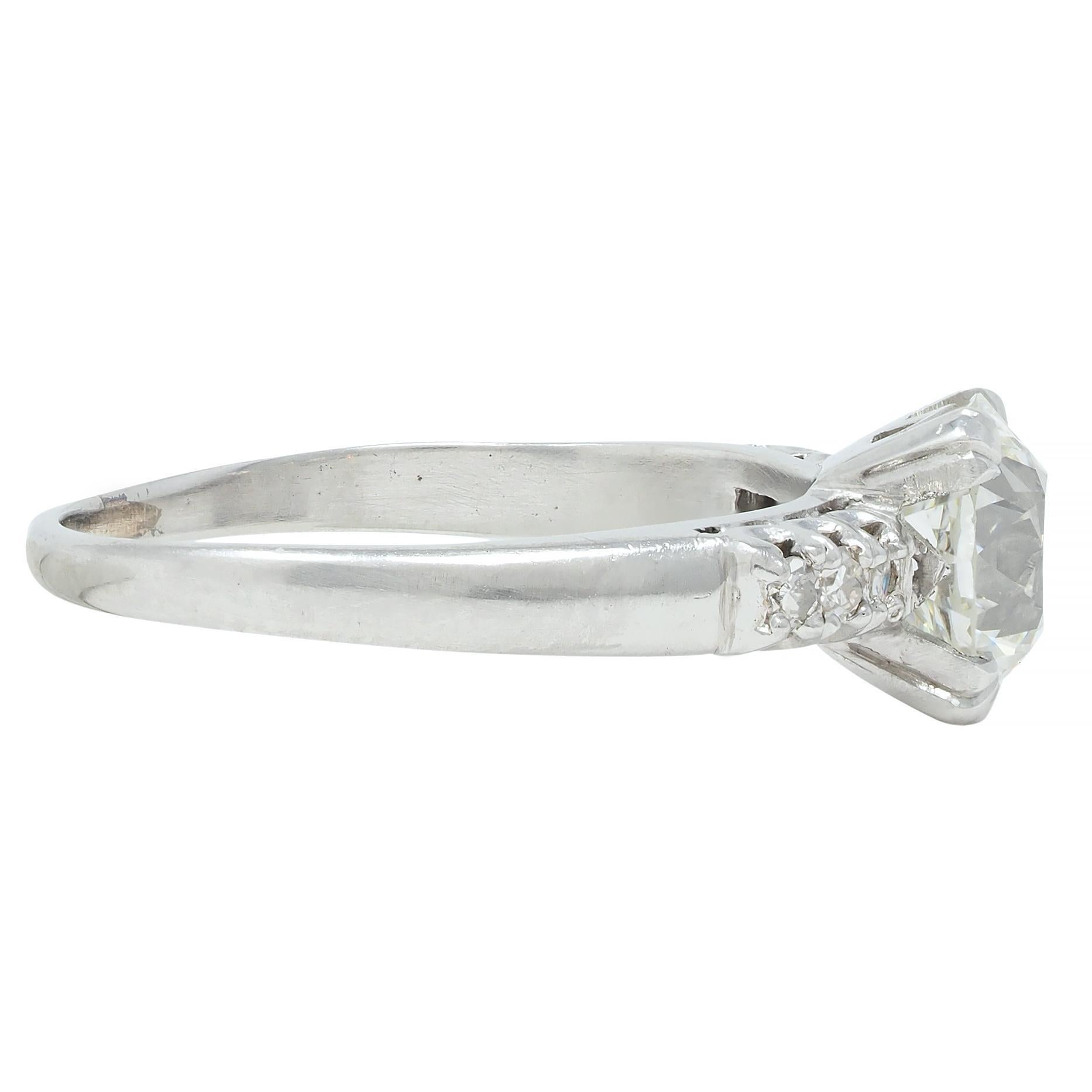 Taglio antico europeo Anello di fidanzamento vintage in platino con diamante taglio europeo di metà secolo da 1,45 CTW GIA in vendita