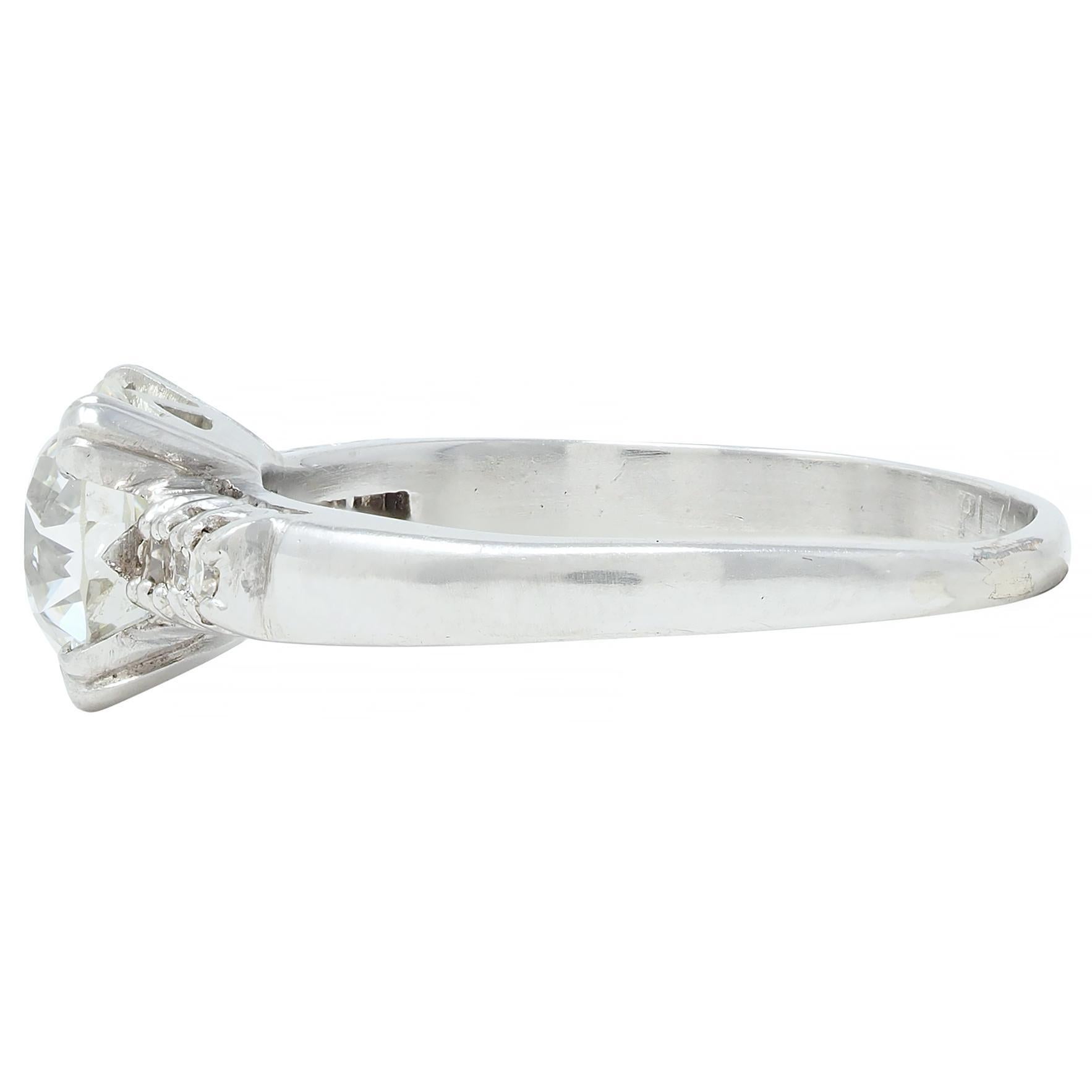 Mid-Century 1.45 CTW European Cut Diamond Platinum Vintage Engagement Ring GIA In Excellent Condition For Sale In Philadelphia, PA