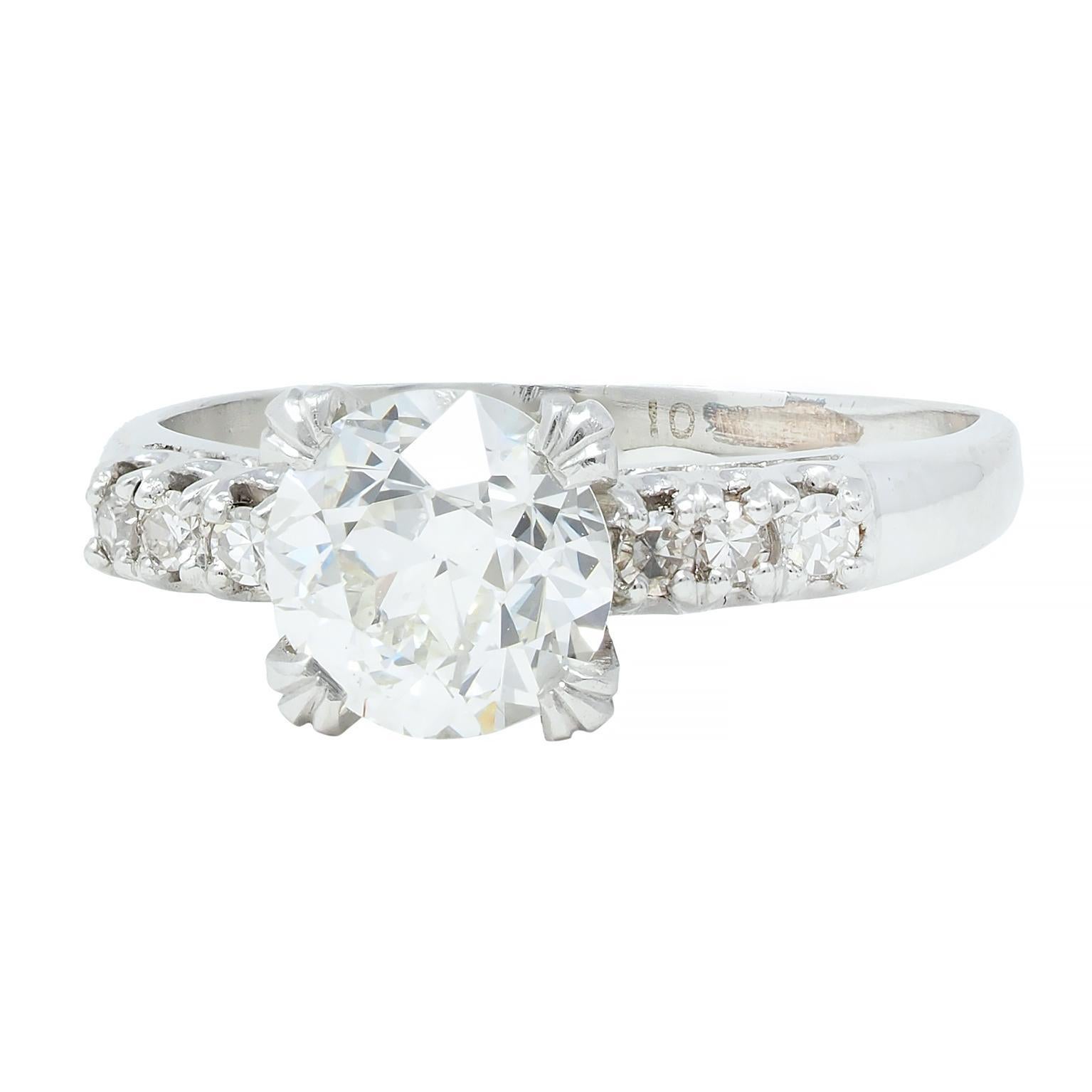 Women's or Men's Mid-Century 1.45 CTW European Cut Diamond Platinum Vintage Engagement Ring GIA For Sale