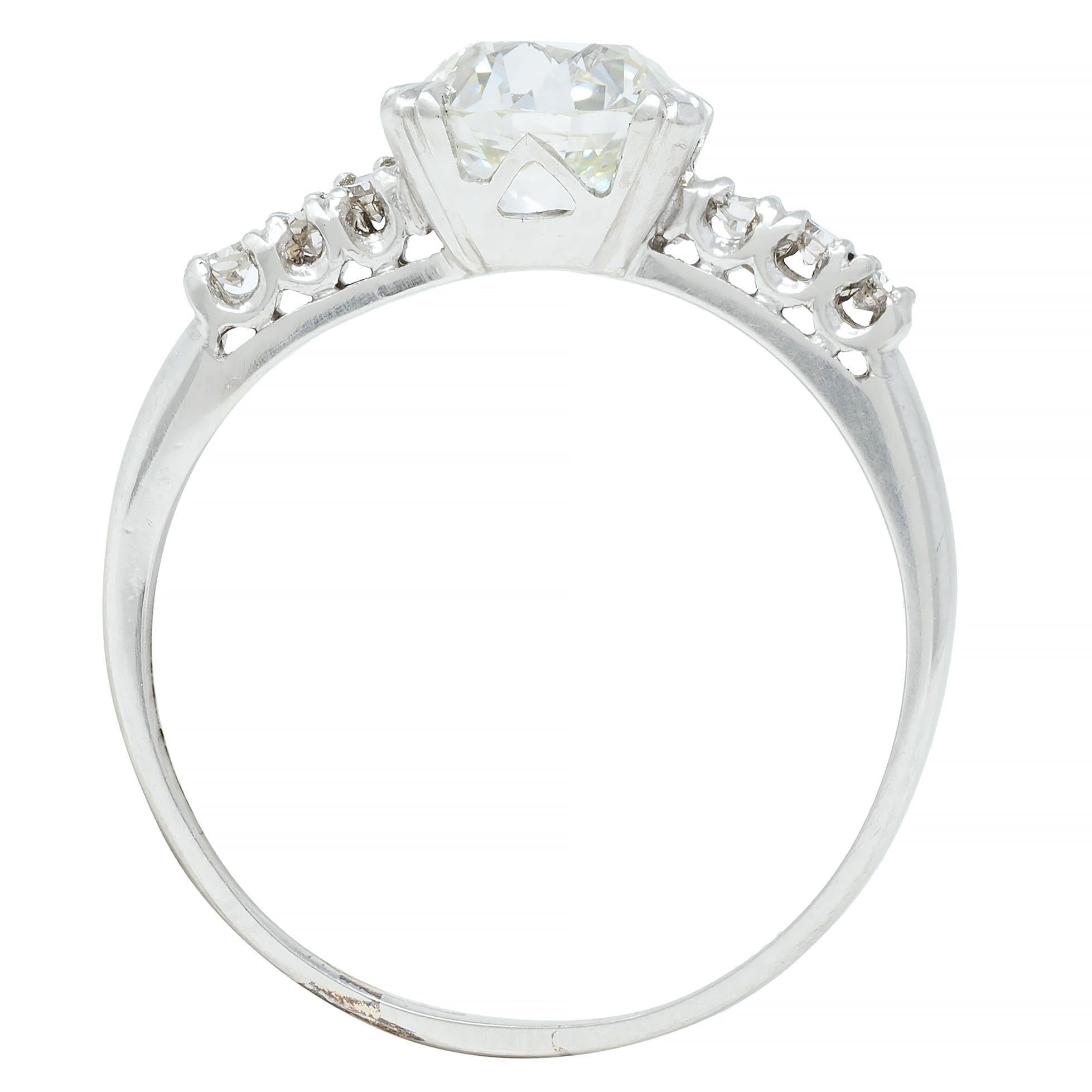 Mid-Century 1.45 CTW European Cut Diamond Platinum Vintage Engagement Ring GIA For Sale 2