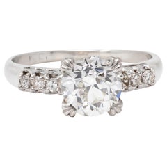 Mid-Century 1.45 CTW European Cut Diamond Platinum Vintage Engagement Ring GIA
