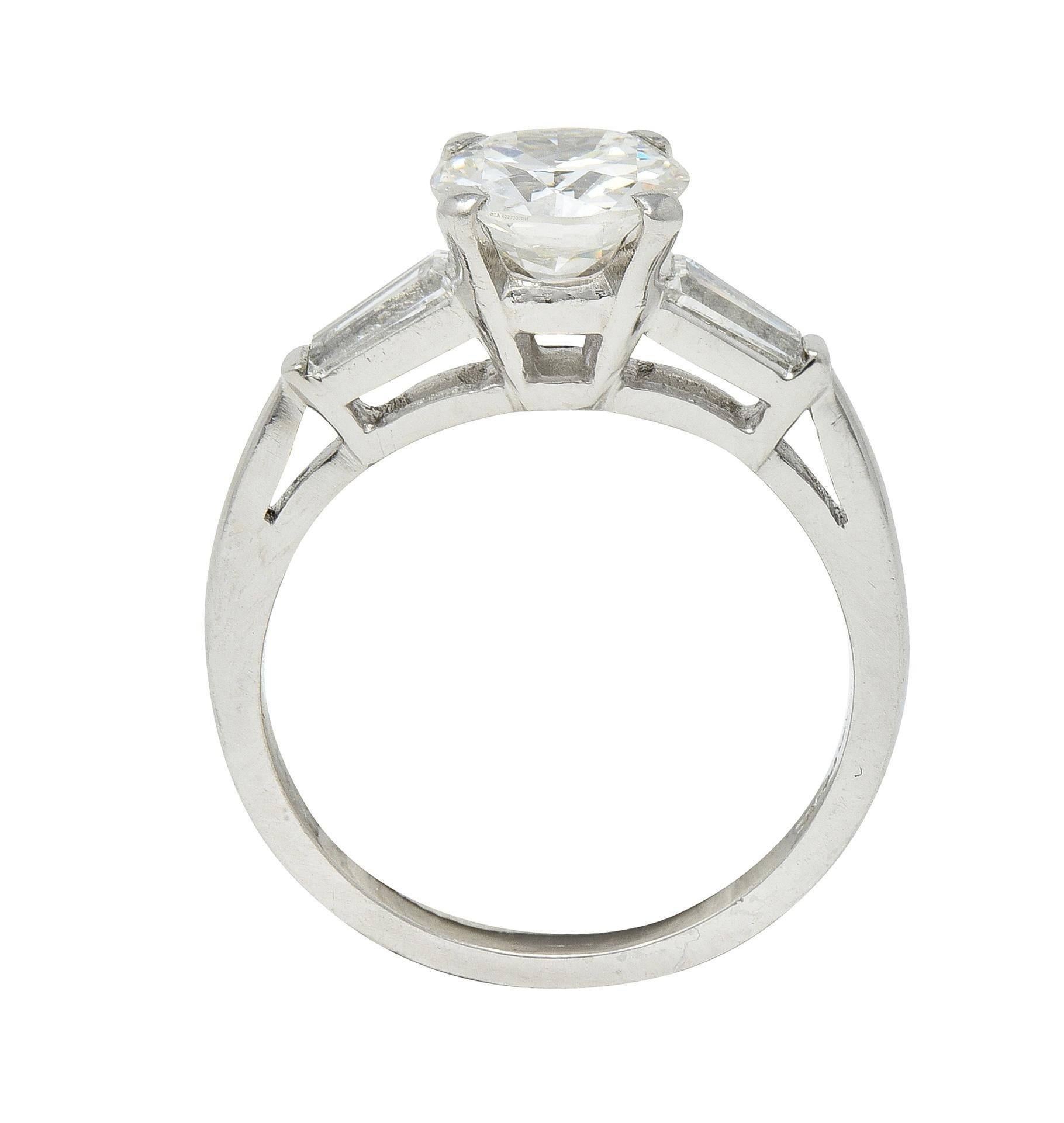 Mid-Century 1.45 CTW Round Diamond Platinum Engagement Vintage Ring GIA For Sale 5