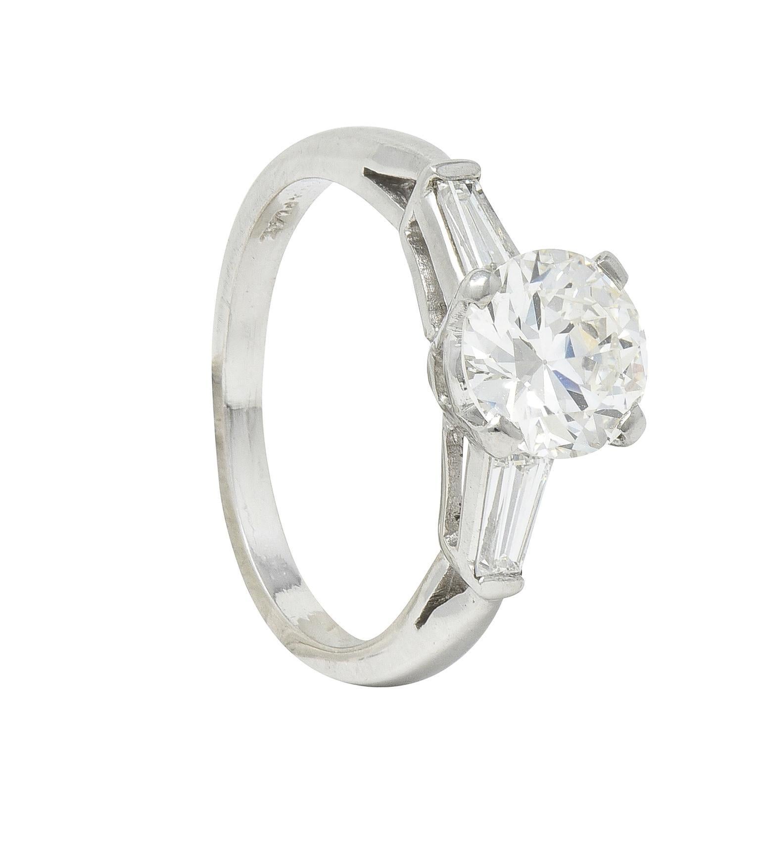 Mid-Century 1.45 CTW Round Diamond Platinum Engagement Vintage Ring GIA For Sale 6