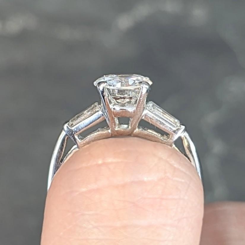 Mid-Century 1,45 CTW Runder Diamant Platin Verlobungsring Vintage Ring GIA im Angebot 8