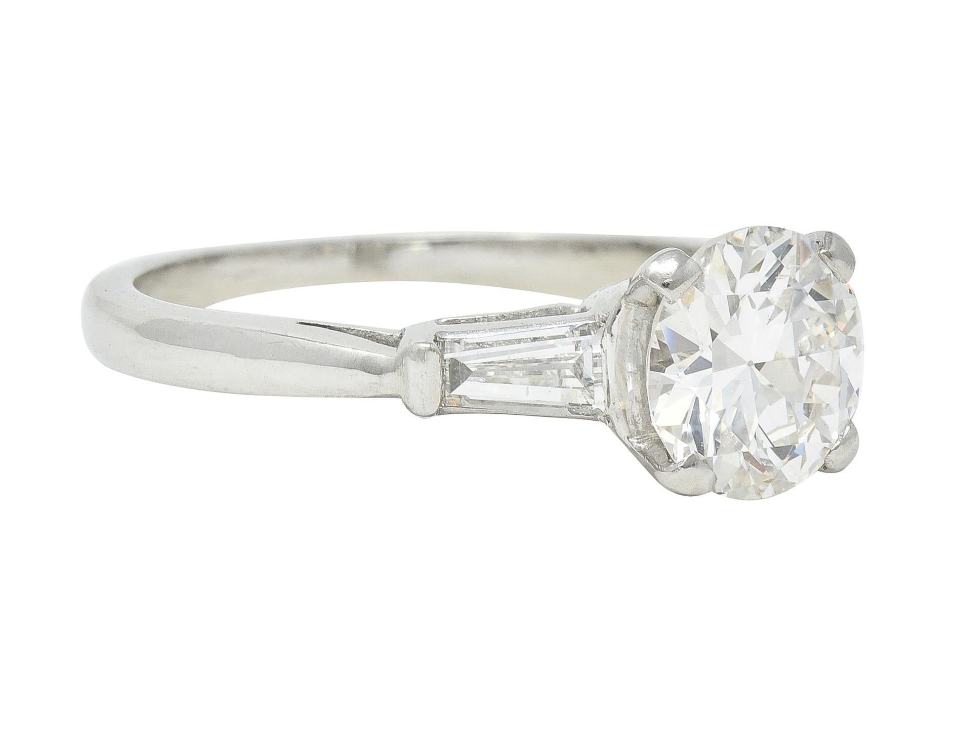 Modern Mid-Century 1.45 CTW Round Diamond Platinum Engagement Vintage Ring GIA For Sale