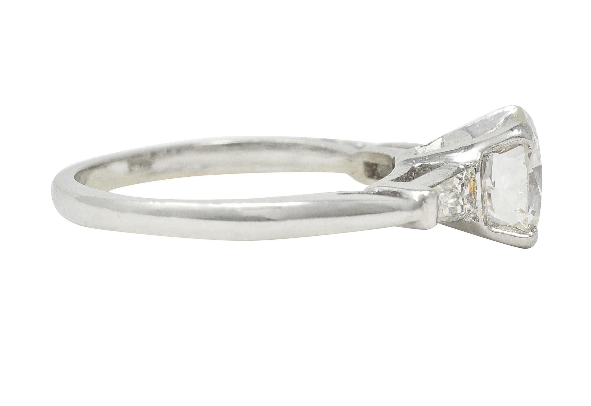 Round Cut Mid-Century 1.45 CTW Round Diamond Platinum Engagement Vintage Ring GIA For Sale