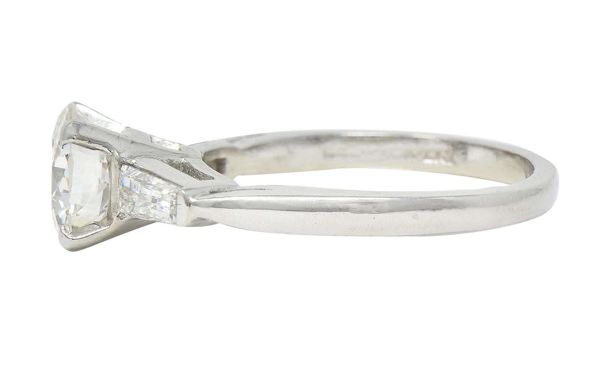 Women's or Men's Mid-Century 1.45 CTW Round Diamond Platinum Engagement Vintage Ring GIA For Sale