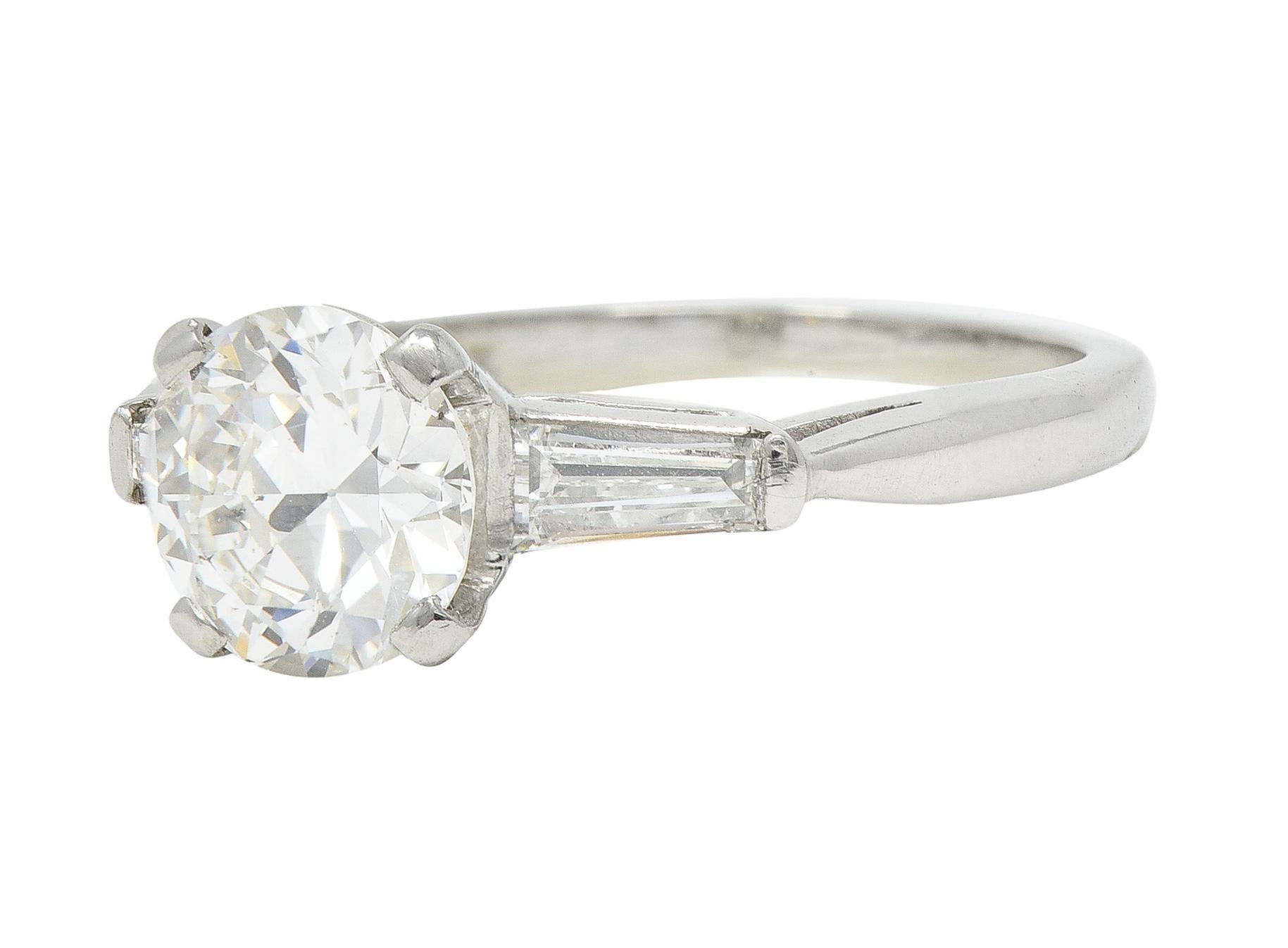 Mid-Century 1.45 CTW Round Diamond Platinum Engagement Vintage Ring GIA For Sale 1
