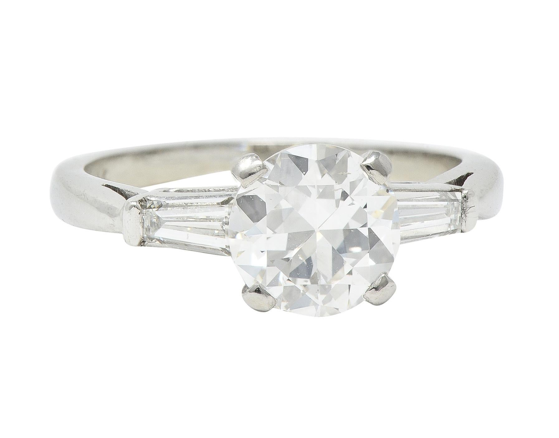 Mid-Century 1,45 CTW Runder Diamant Platin Verlobungsring Vintage Ring GIA im Angebot 2