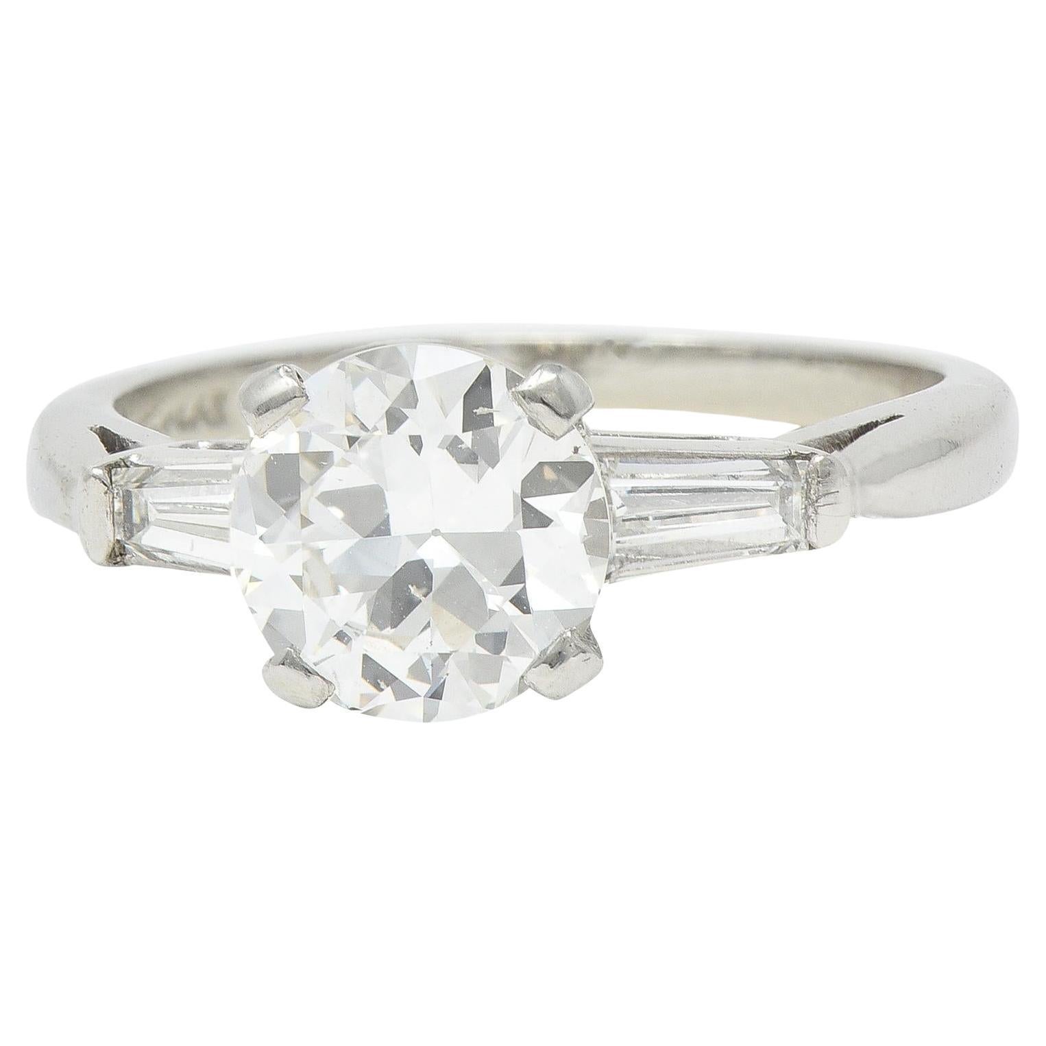 Mid-Century 1,45 CTW Runder Diamant Platin Verlobungsring Vintage Ring GIA im Angebot