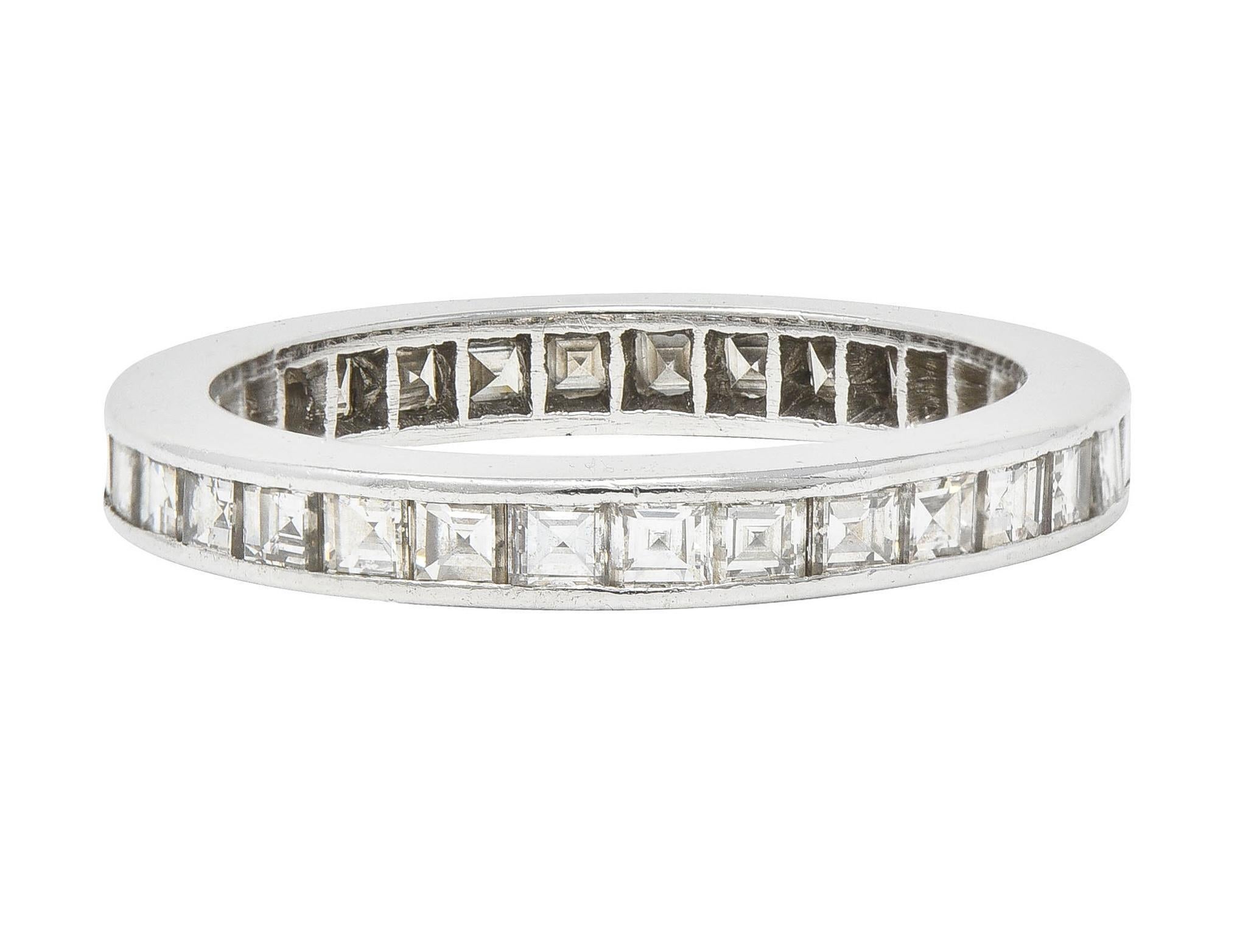 Women's or Men's Mid-Century 1.48 Carats Square Cut Diamond Platinum Vintage Eternity Band Ring For Sale