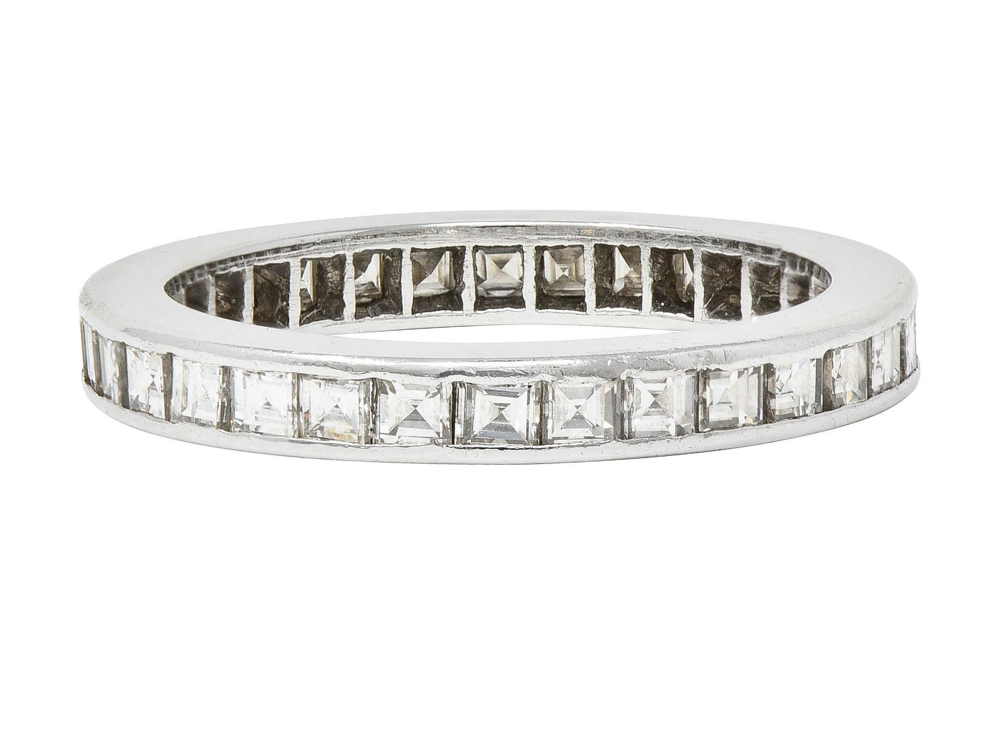 Mid-Century 1.48 Carats Square Cut Diamond Platinum Vintage Eternity Band Ring For Sale 1