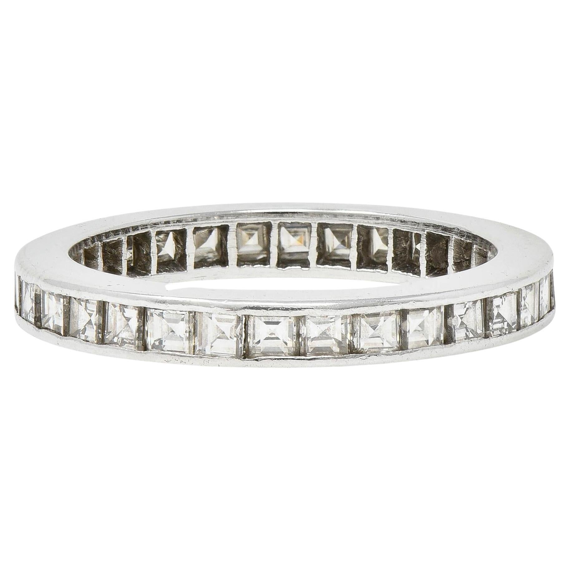 Mid-Century 1.48 Carats Square Cut Diamond Platinum Vintage Eternity Band Ring For Sale
