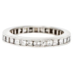 Mid-Century 1.48 Carats Square Step Cut Diamond Platinum Eternity Band Ring