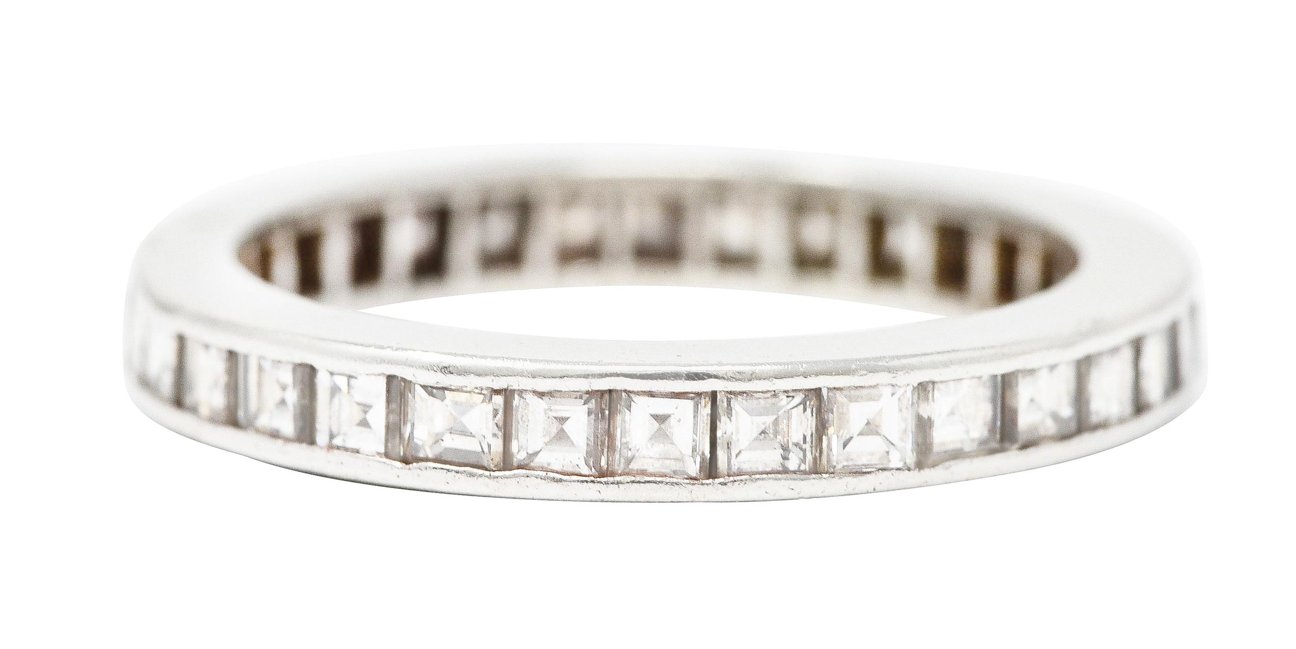 Women's or Men's Mid-Century 1.48 Carats Square Step Cut Diamond Platinum Eternity Band Ring