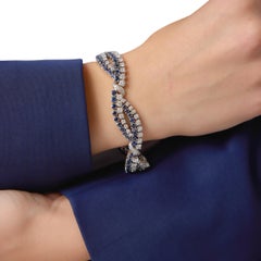 Mid Century 14.90 carat diamond and sapphire 18k white gold bracelet