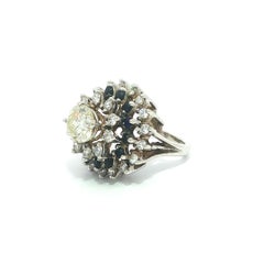 Mid Century 14k Gold 4.05ctw Diamond & Sapphire Tiered Cluster Waterfall Ring