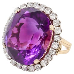 Mid-Century 14K Gold, Amethyst, and Diamond Halo Cocktail Ring