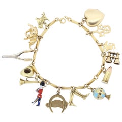 Mid-Century 14k Gold Complete Charm Bracelet Circa 1950