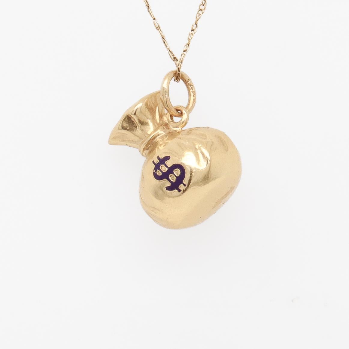 Mid-Century 14K Gold & Enamel Money Bag Charm for a Bracelet For Sale 5