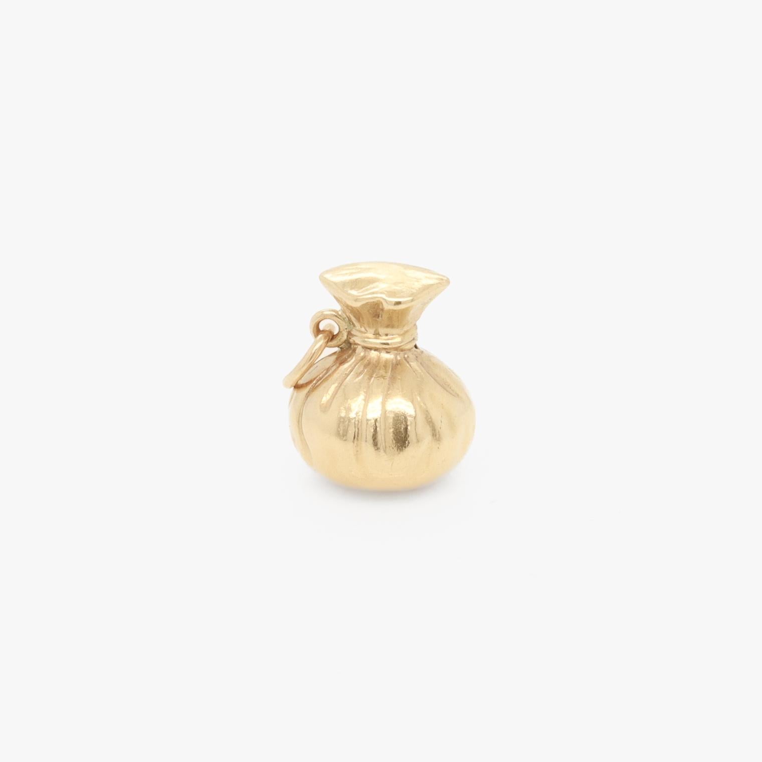 Mid-Century 14K Gold & Enamel Money Bag Charm for a Bracelet For Sale 1