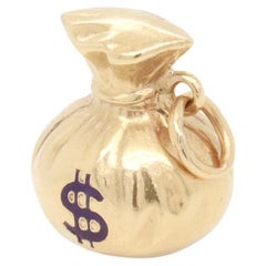 Mid-Century 14K Gold & Enamel Money Bag Charm for a Bracelet