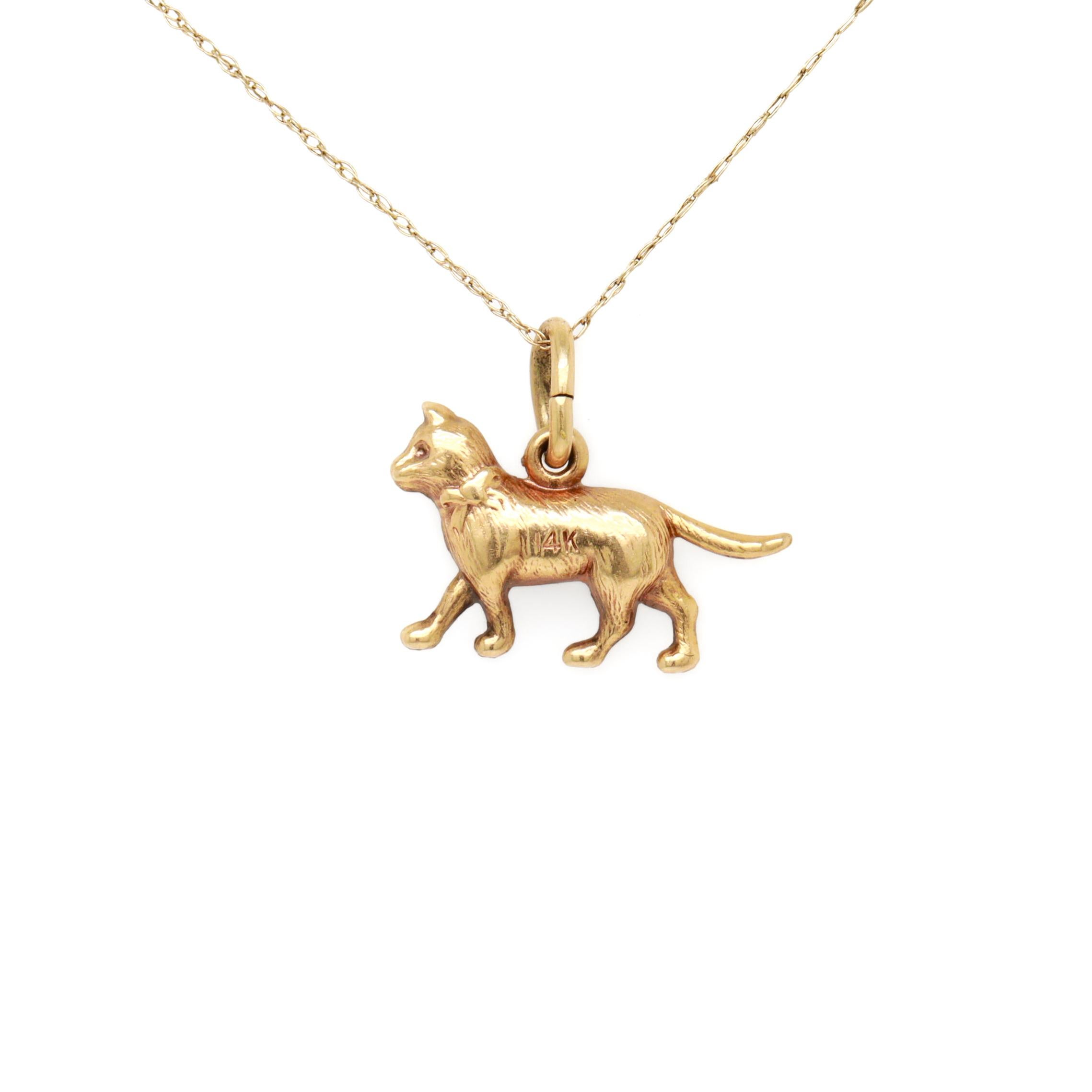 Retro Mid-Century 14K Gold Figural Cat Charm for a Bracelet For Sale