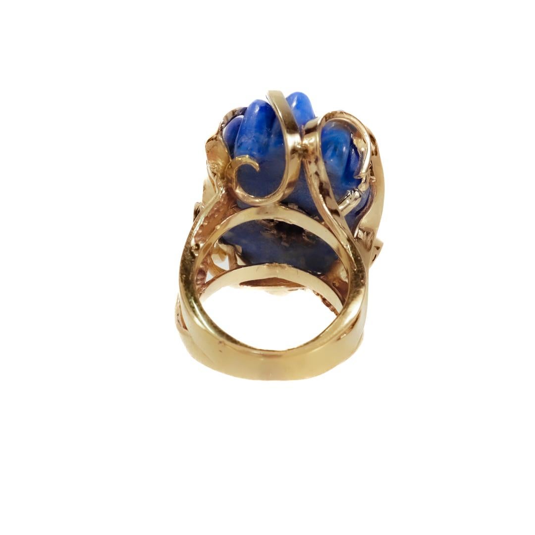 Mid-Century 14k Gold, Lapis, & Diamond Cocktail Ring In Good Condition For Sale In Philadelphia, PA