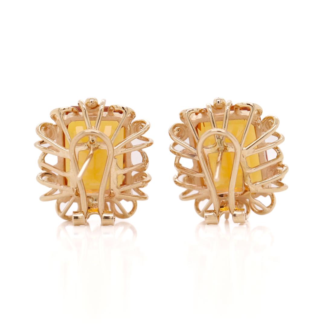 Mid-Century 14k Gold & Madeira Citrine Gemstone Earrings For Sale 4