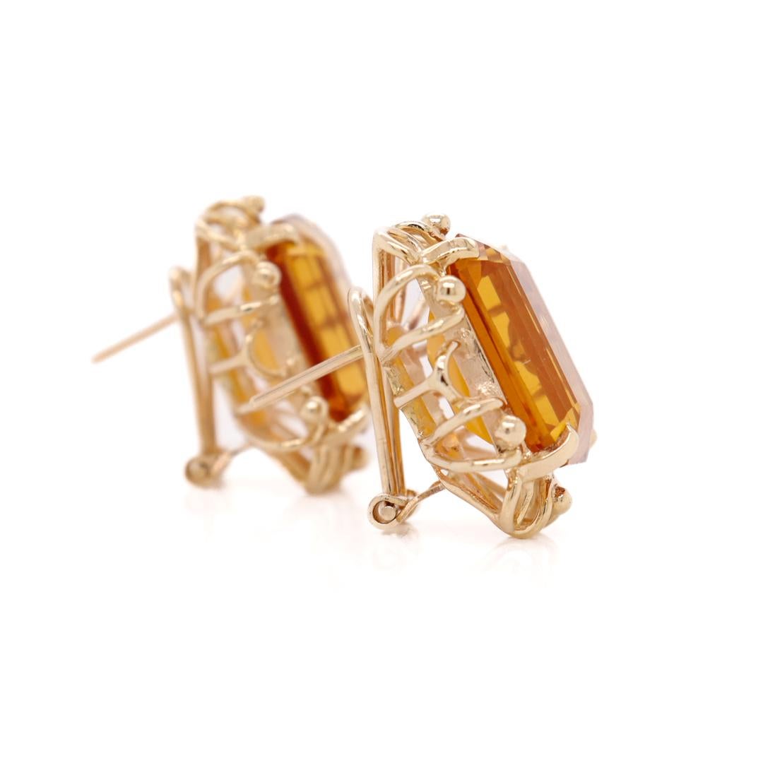 Mid-Century 14k Gold & Madeira Citrine Gemstone Earrings For Sale 5