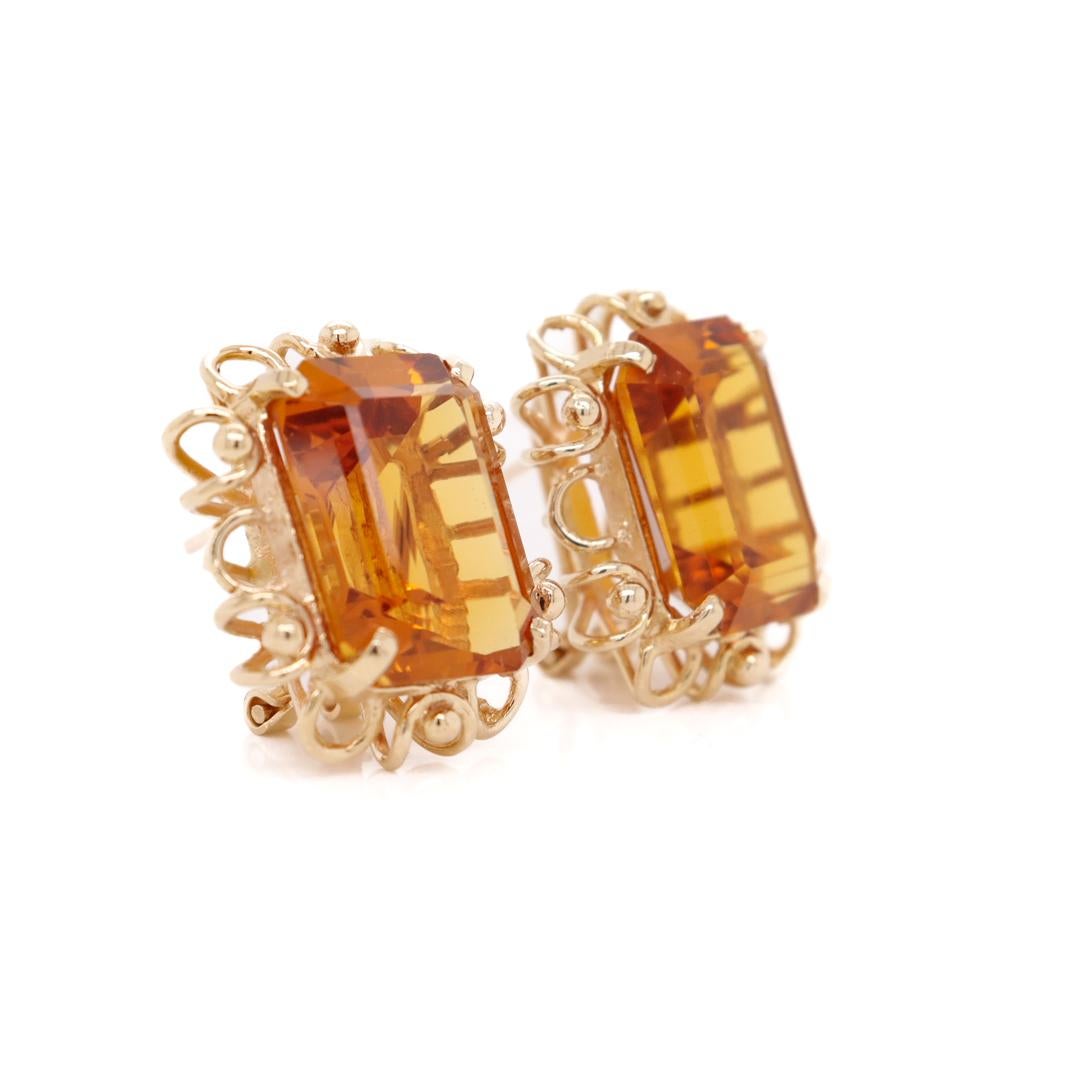 Mid-Century 14k Gold & Madeira Citrine Gemstone Earrings For Sale 6