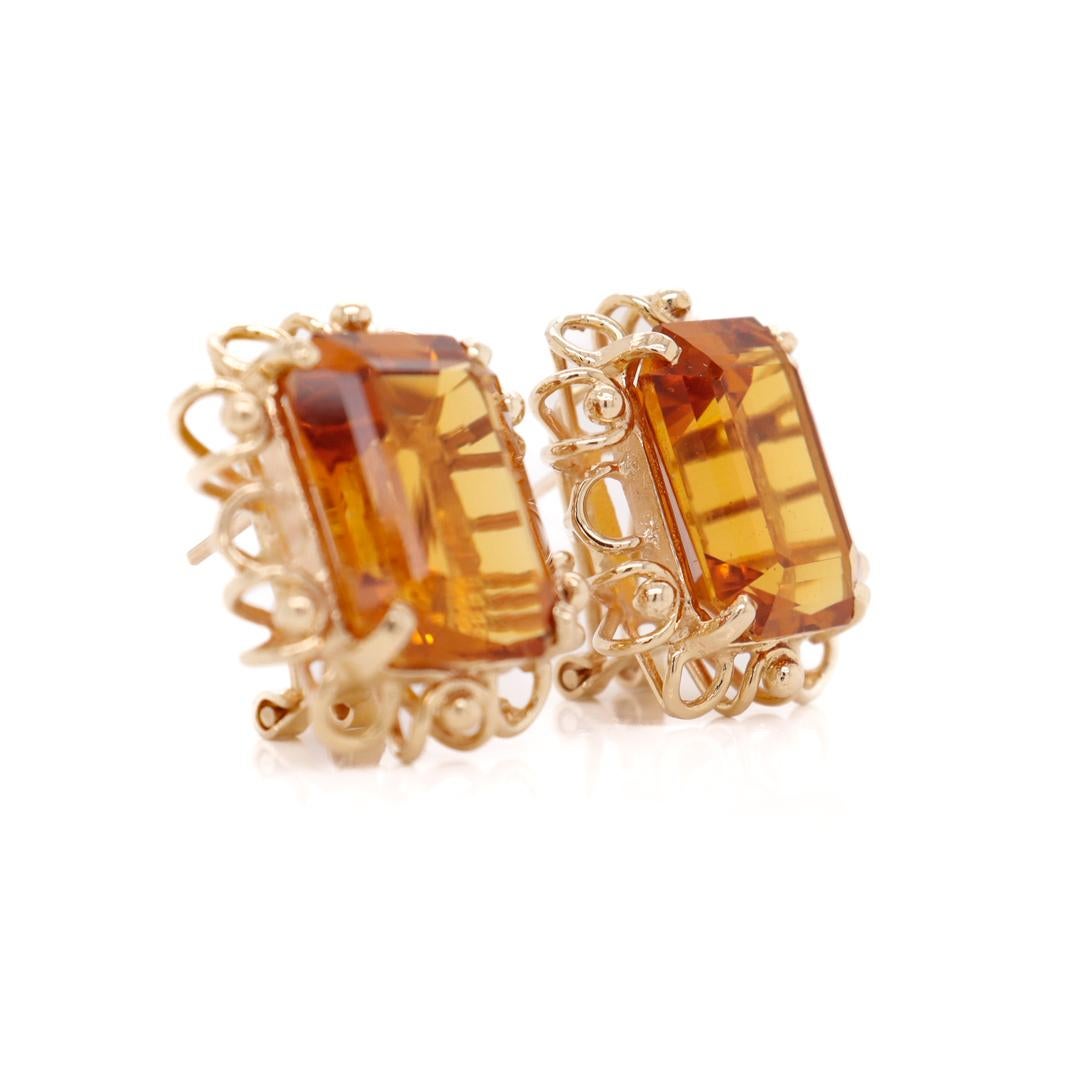 Mid-Century 14k Gold & Madeira Citrine Gemstone Earrings For Sale 7