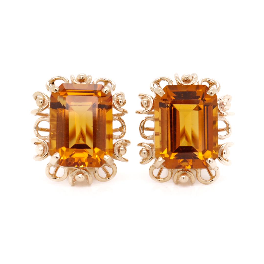 Mid-Century 14k Gold & Madeira Citrine Gemstone Earrings For Sale 8