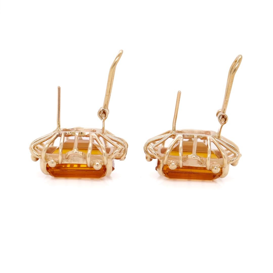 Mid-Century 14k Gold & Madeira Citrine Gemstone Earrings For Sale 9