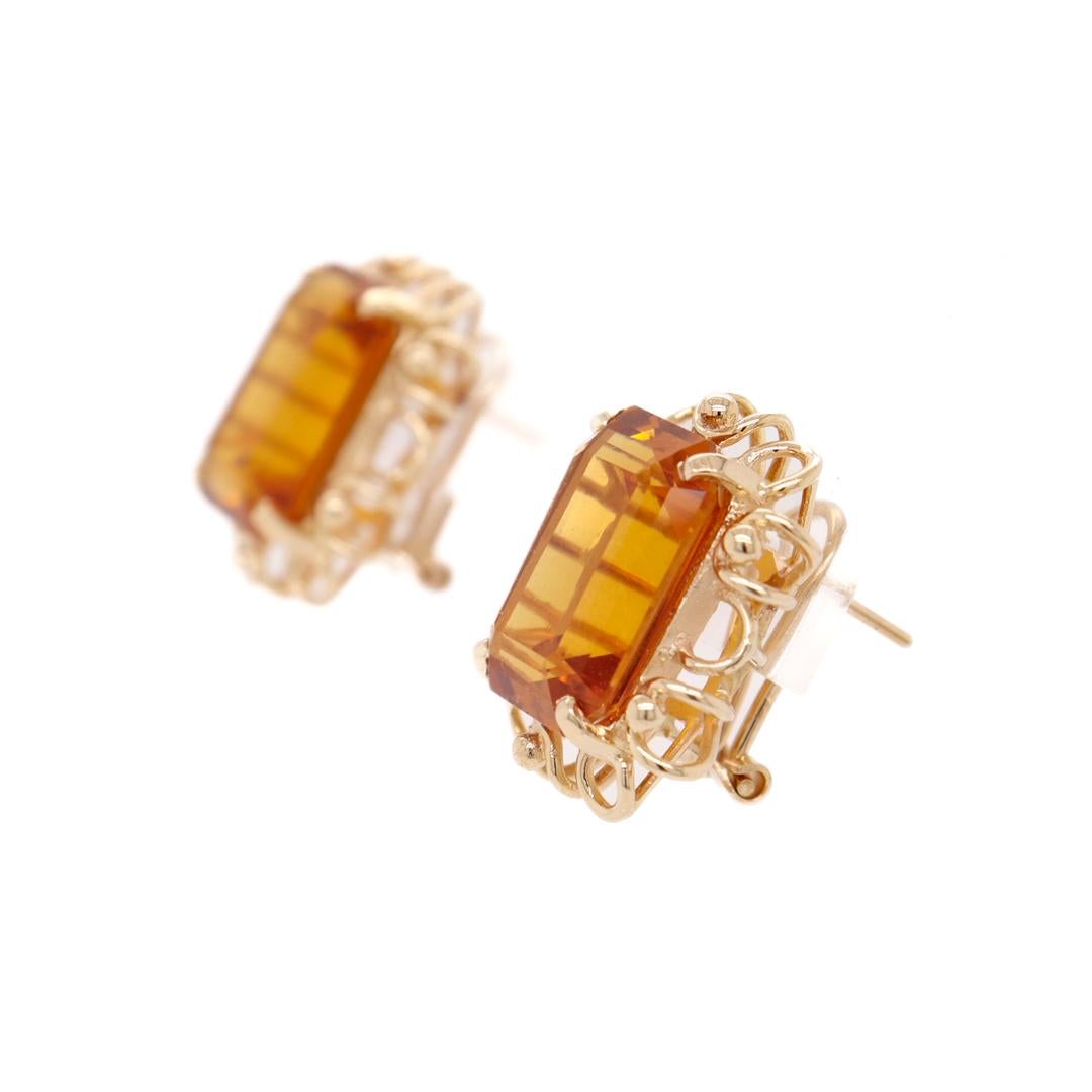 Mid-Century 14k Gold & Madeira Citrine Gemstone Earrings In Good Condition For Sale In Philadelphia, PA