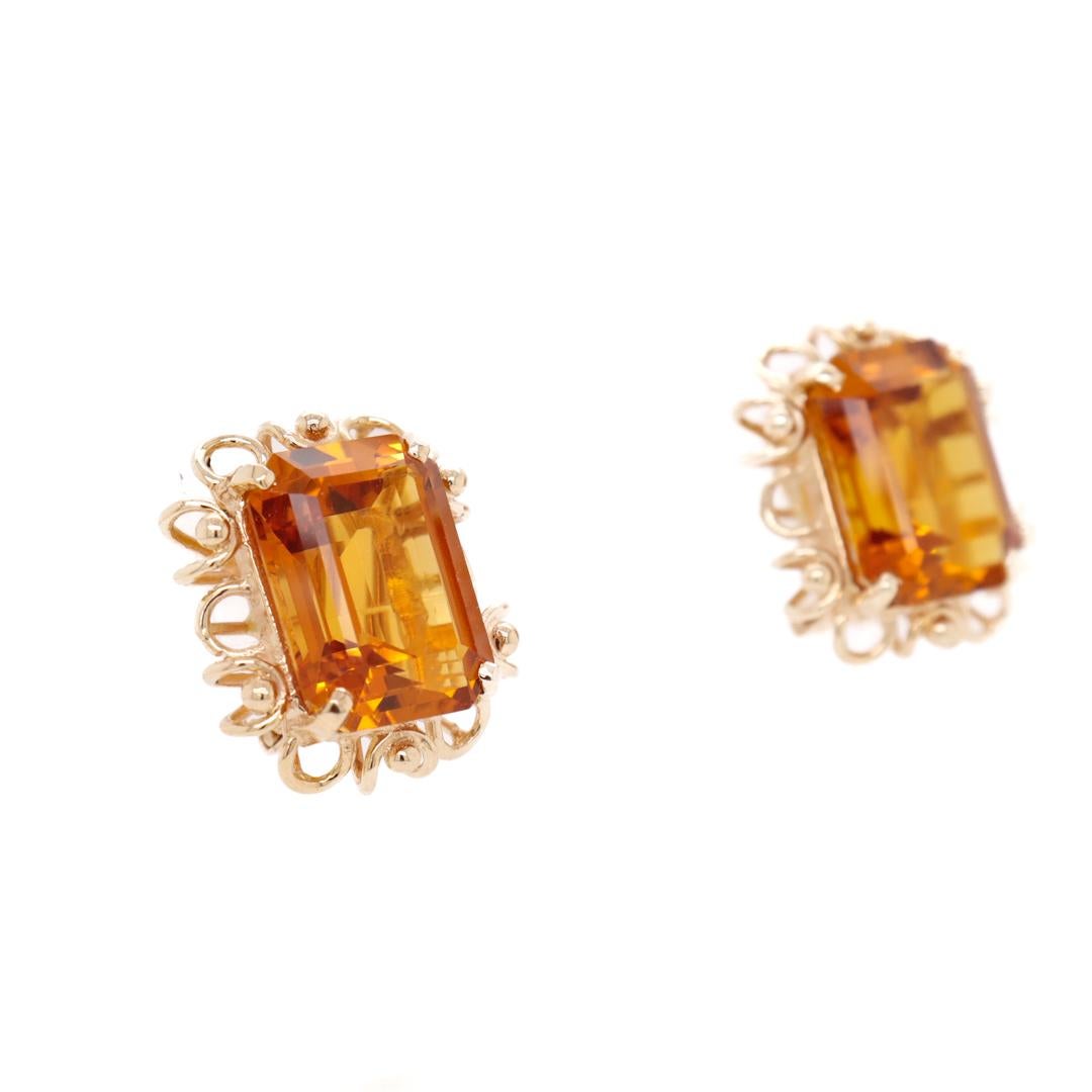 Women's Mid-Century 14k Gold & Madeira Citrine Gemstone Earrings For Sale