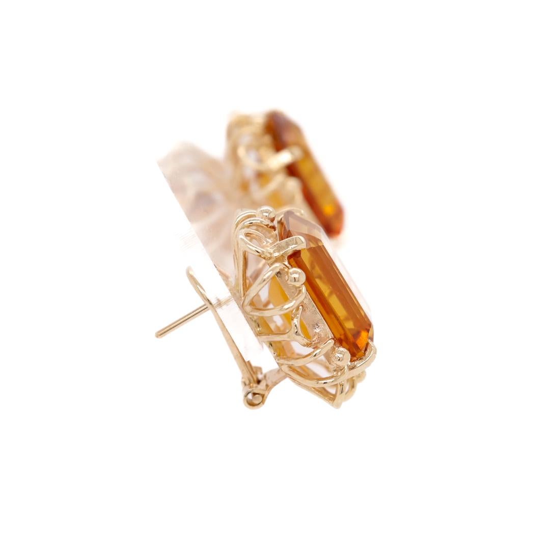Mid-Century 14k Gold & Madeira Citrine Gemstone Earrings For Sale 1