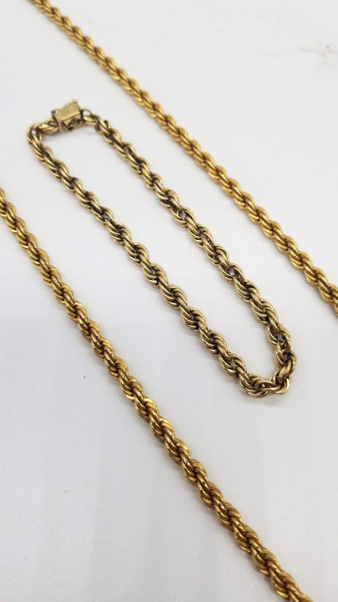 Mid Century 14k Gold Rope Chain Necklace and Bracelet Set In Excellent Condition For Sale In Van Nuys, CA