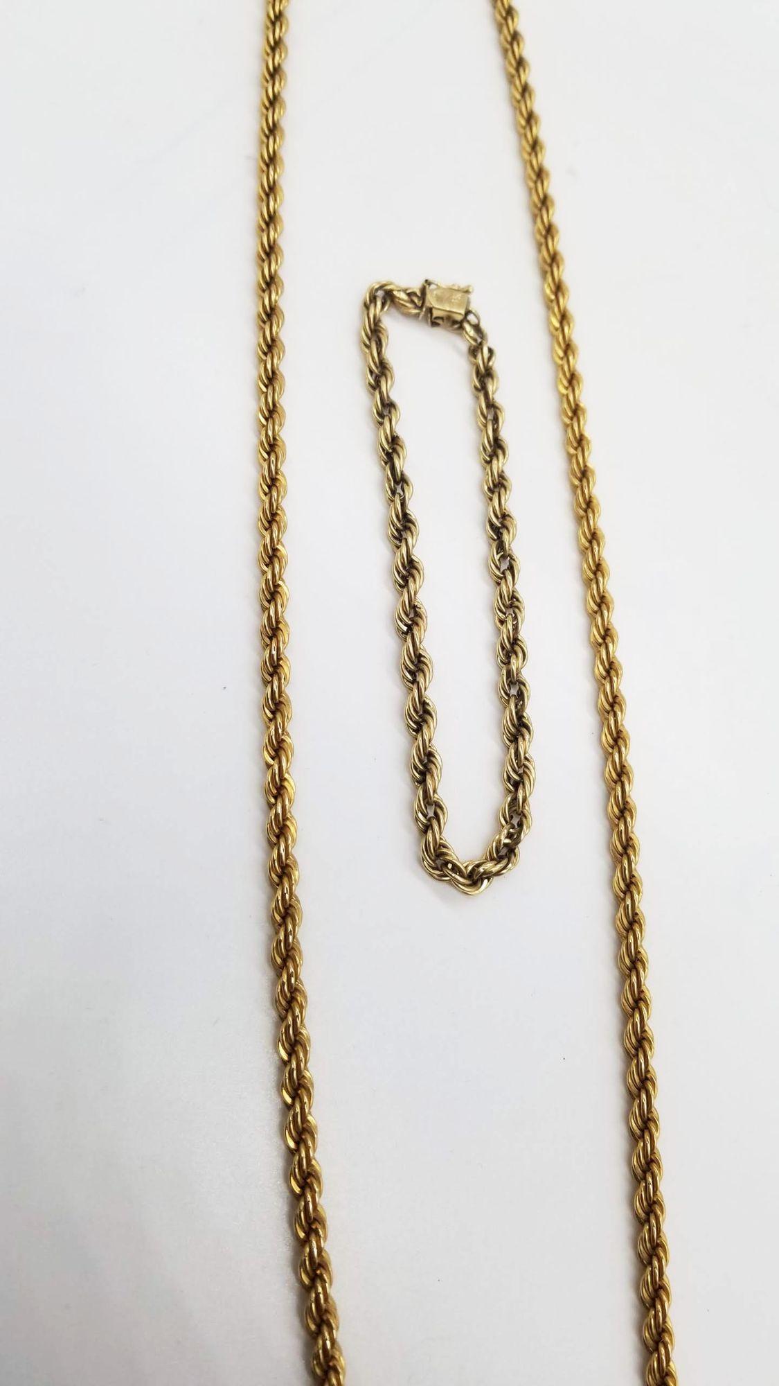 Mid Century 14k Gold Rope Chain Necklace and Bracelet Set For Sale 1